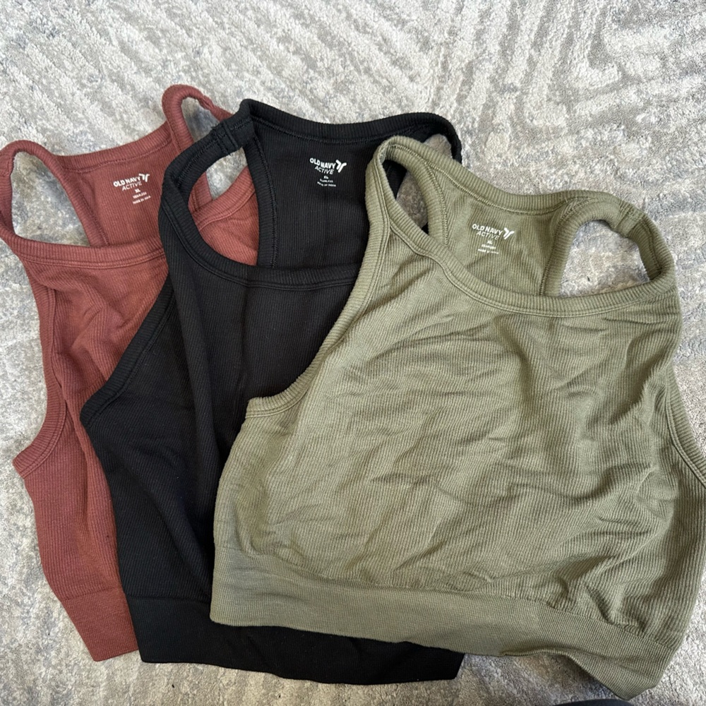 Three Pack NWOT- Old Navy Ribbed Racerback Tanks - Olive, Black & Rust